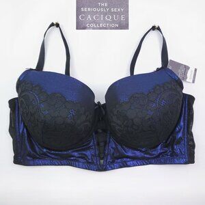 Cacique 46DD Bra Seriously Sexy Lightly Lined Balconette Shimmer Lace Bows NWT